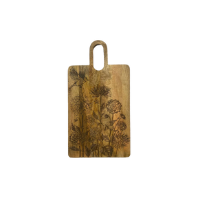 Skærebræt i mangotræ med fugle- og blomstermønster