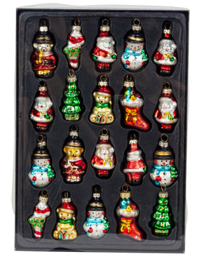 Mini figurformet julekugler 20-pak med forskellige former i glas til juletræ