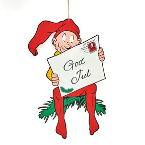 Brammingnisse i træ 40 cm med julebrev