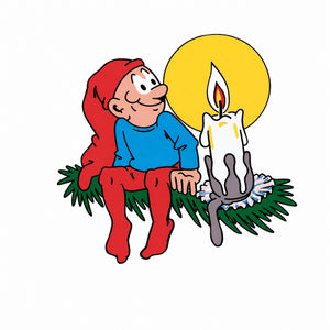 Bramming tomte i trä 40 cm med juldekoration