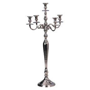 5-armet sølvfarvet gulvlysestage
