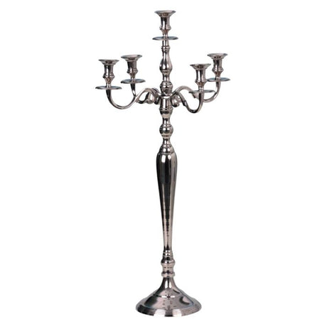 5-armet sølvfarvet gulvlysestage