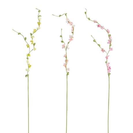 Hæklet blomstrende forårsgren 76 cm lang og i tre farver