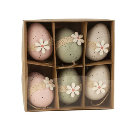Påskeæg med bånd og blomst 6-pak