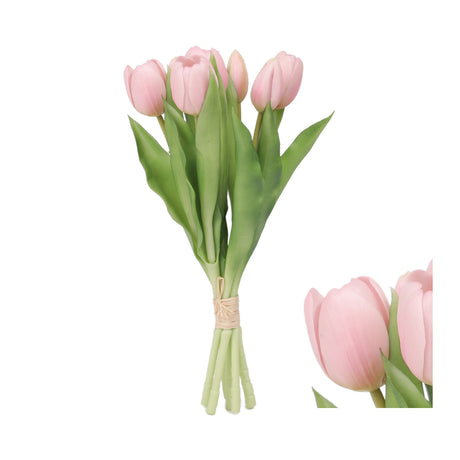 Lys lyserød kunstig tulipan buket med 7 stilke
