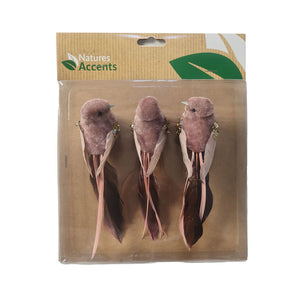 Chippie fåglar med clips i rosa, 3-pack för dekoration