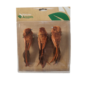Chippiefåglar med klips, bruna, 3-pack för dekoration