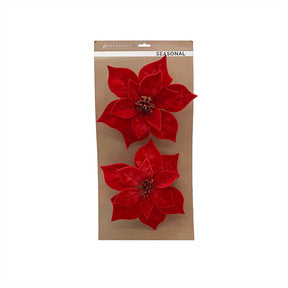 Julstjärnor röda med klämma, 2-pack för dekoration