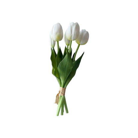 Hvid buket med kunstige tulipaner 5 stilke 26 cm lange