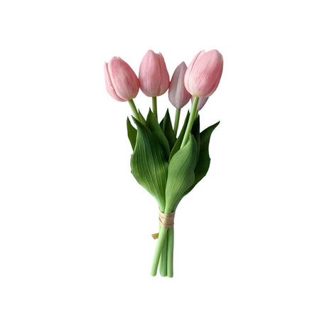 Lyserød kunstig buket med tulipaner 5 stilke 26 cm lange