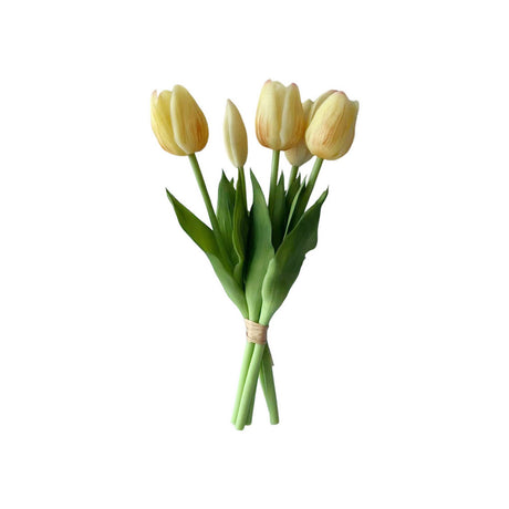 Lysegul buket med kunstige tulipaner 5 stilke 26 cm lange