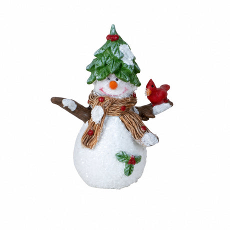 Snögubbe med granhatt 8 cm hög