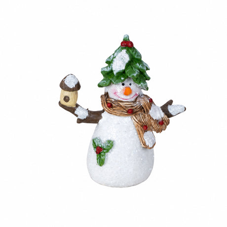 Snögubbe med granhatt 8 cm hög