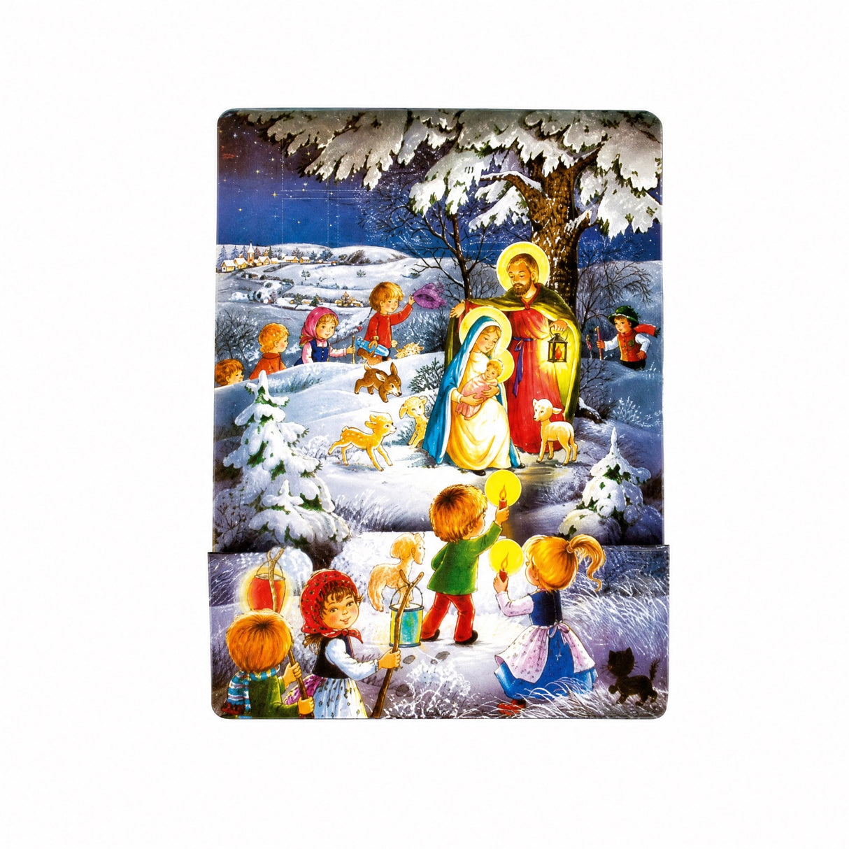 Julkalender med Jesusbarnet och landskap