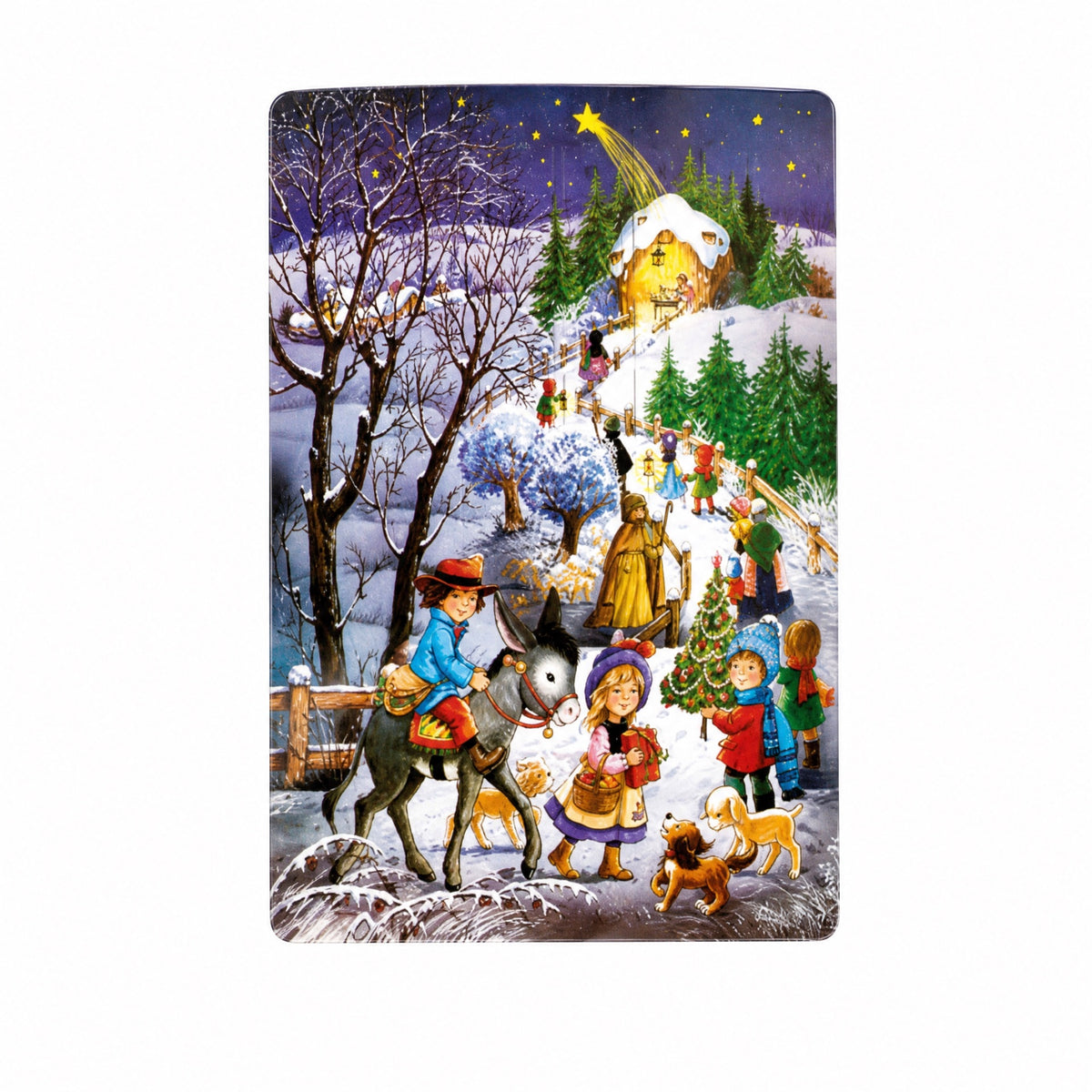 Julkalender med Jesusbarnet och landskap