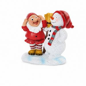 Skogstomte med snögubbe 10 cm hög