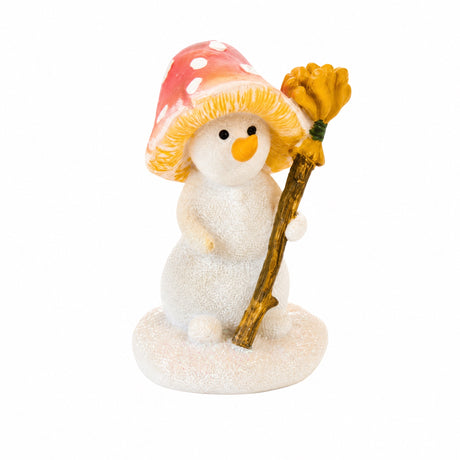 Snögubbe med kvast och svamphatt