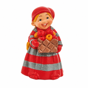 Babytomteflicka med äpplen i en korg från Pobra