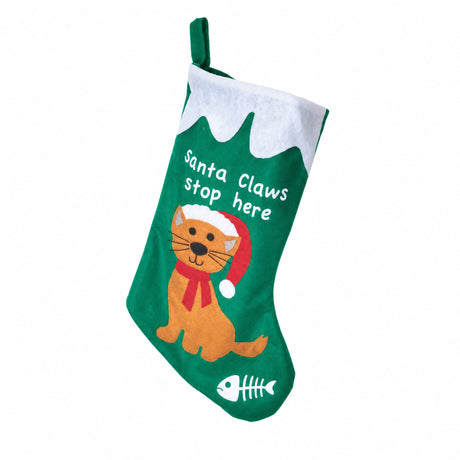 Julstrumpa grön med katt eller hund