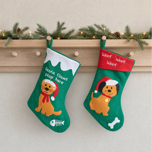 Julstrumpa grön med katt eller hund