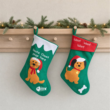 Julstrumpa grön med katt eller hund