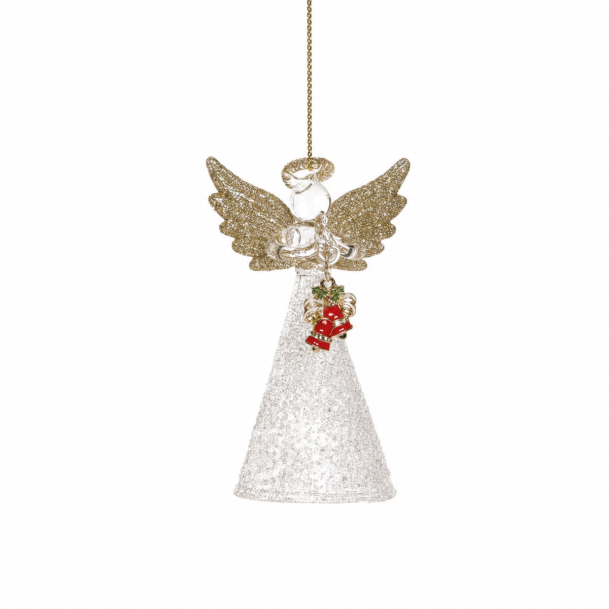 Ängel i glas med glittervingar och glitterklänning