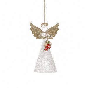 Ängel i glas med glittervingar och glitterklänning