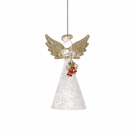 Ängel i glas med glittervingar och glitterklänning