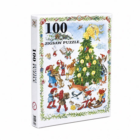Pussel med Vilhelm Hansen nissar och julgran, 100 bitar