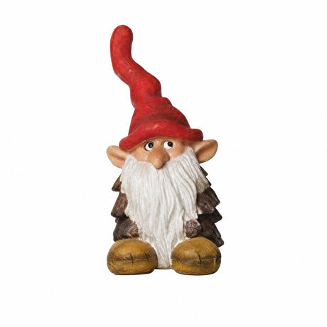 Tomte i kottform 26 cm hög från Pobra i polyresin med röd luva som står rakt upp