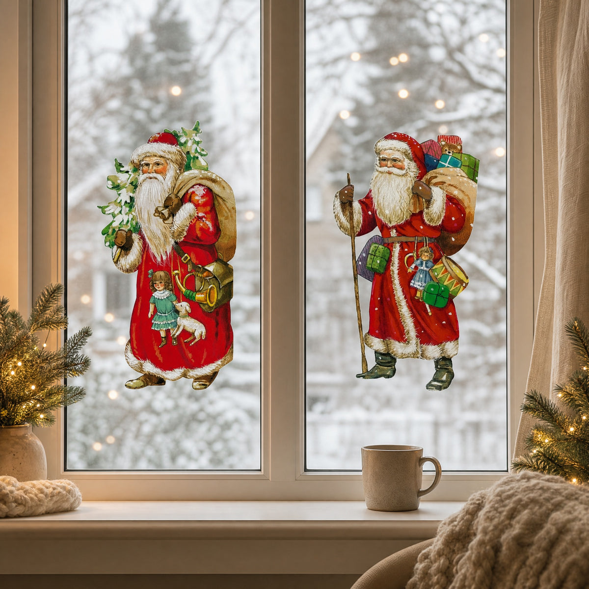 Fönsterdekoration med klassisk jultomte