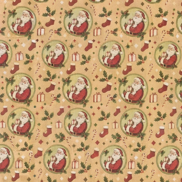 Julpapper med jultomtar och julstrumpor