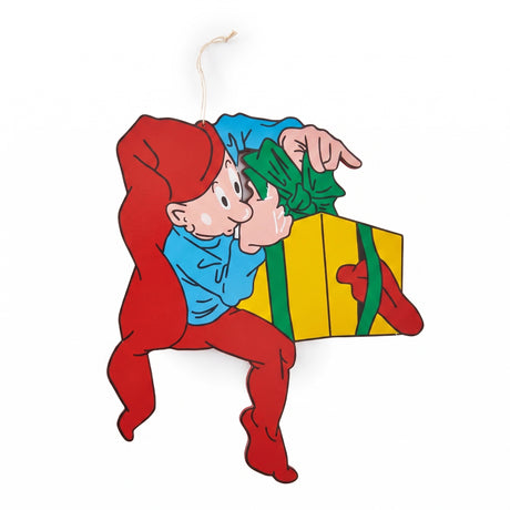 Brammingtomte i trä 40 cm med julklappar