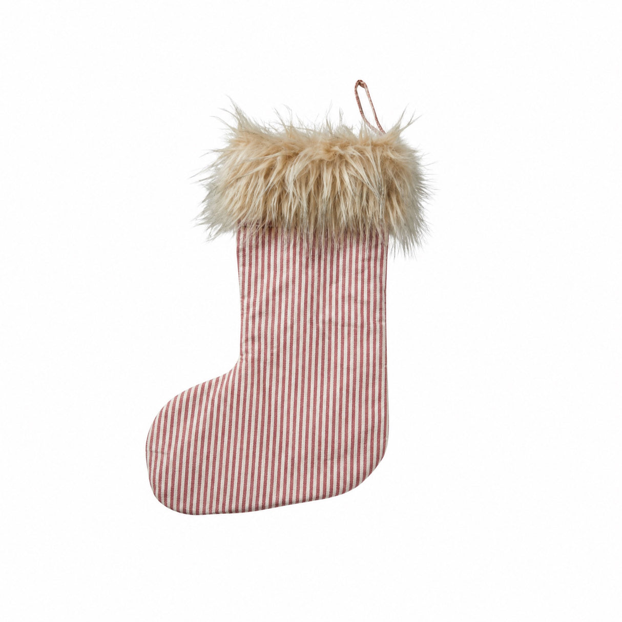 Randig julstrumpa med konstpälskant