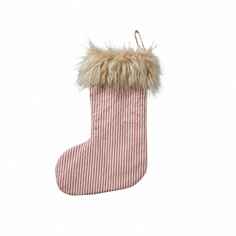 Randig julstrumpa med konstpälskant