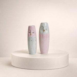 Vas Uggla 17 cm hög ljus aqua & rosa