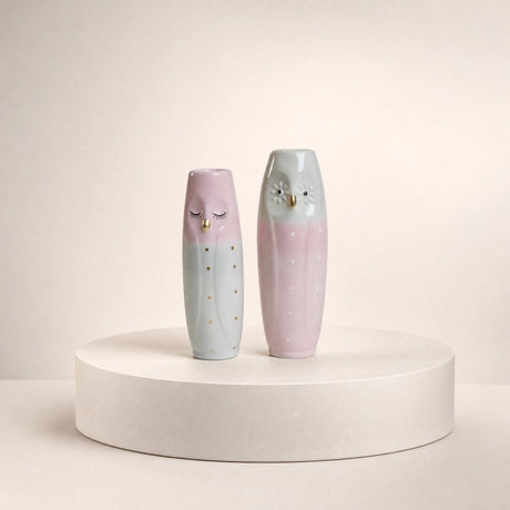 Vas Uggla 17 cm hög ljus aqua & rosa