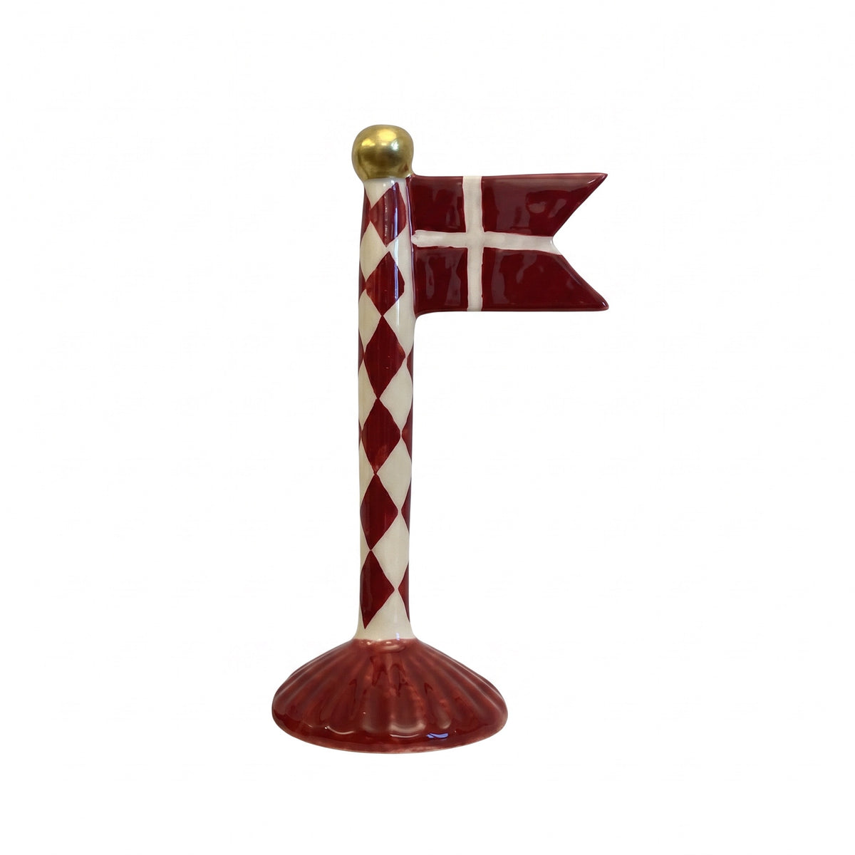 Flaggstång med spetsig flagga 14 cm hög harlekinmönster