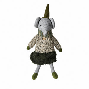 Elefant med grågröna kläder 22 cm hög