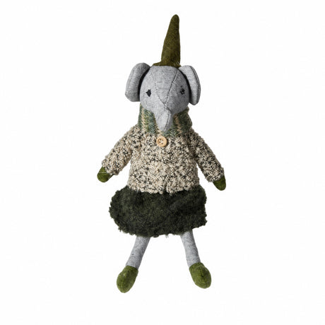 Elefant med grågröna kläder 22 cm hög