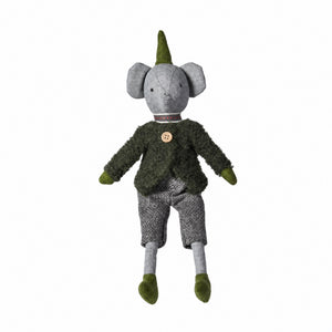 Elefant med grågröna kläder