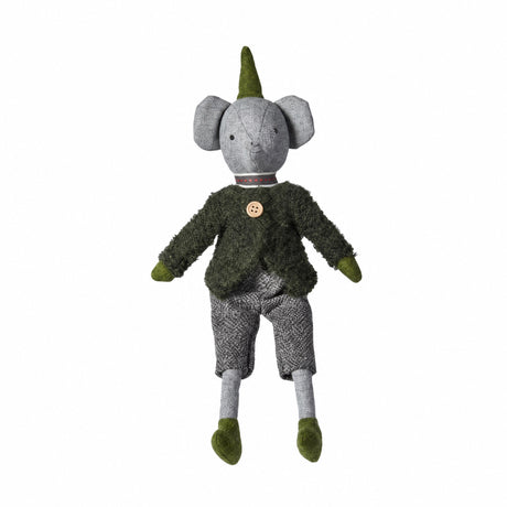 Elefant med grågröna kläder