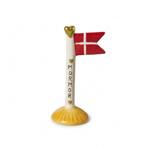 Flag i keramik mormor med hvid flagstang og gul fod