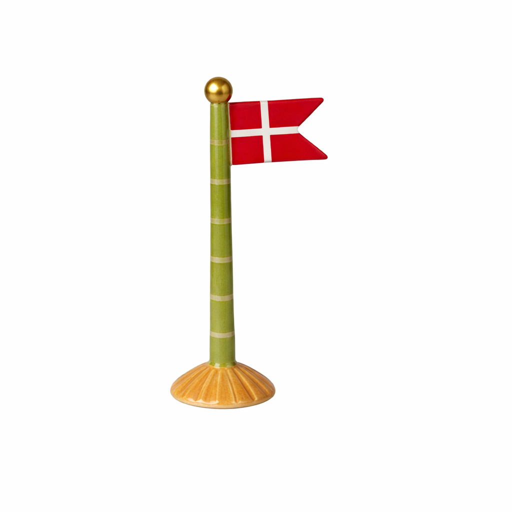 Fødselsdagsflag i keramik 19 cm højt med gul fod fra Speedtsberg