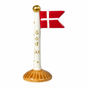 Keramikflagga med orange fot och texten "god jul" från Speedtsberg