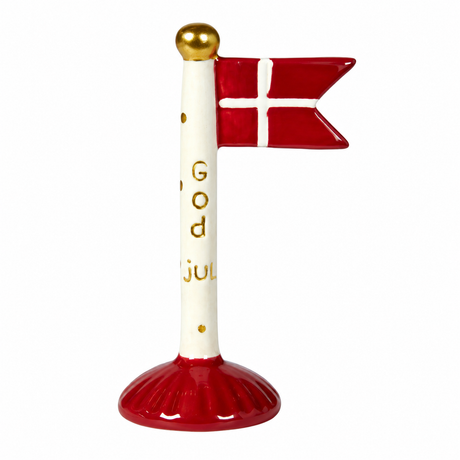 Keramikflagga med röd fot och texten 'God jul' från Speedtsberg