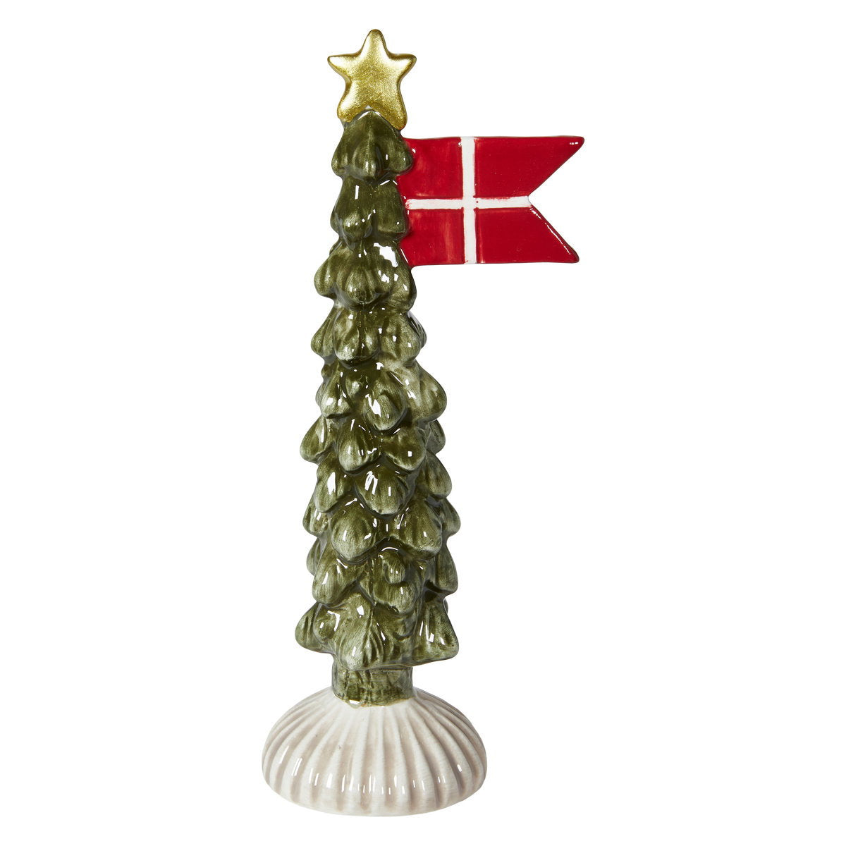 Julgran med stjärna och flagga i keramik, 18 cm hög från Speedtsberg