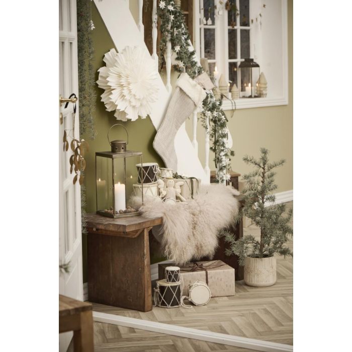 Julesok brun/hvidstribet med kunstig pelskant