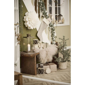 Julesok brun/hvidstribet med kunstig pelskant