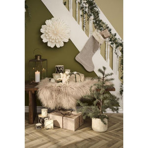 Julesok brun/hvidstribet med kunstig pelskant